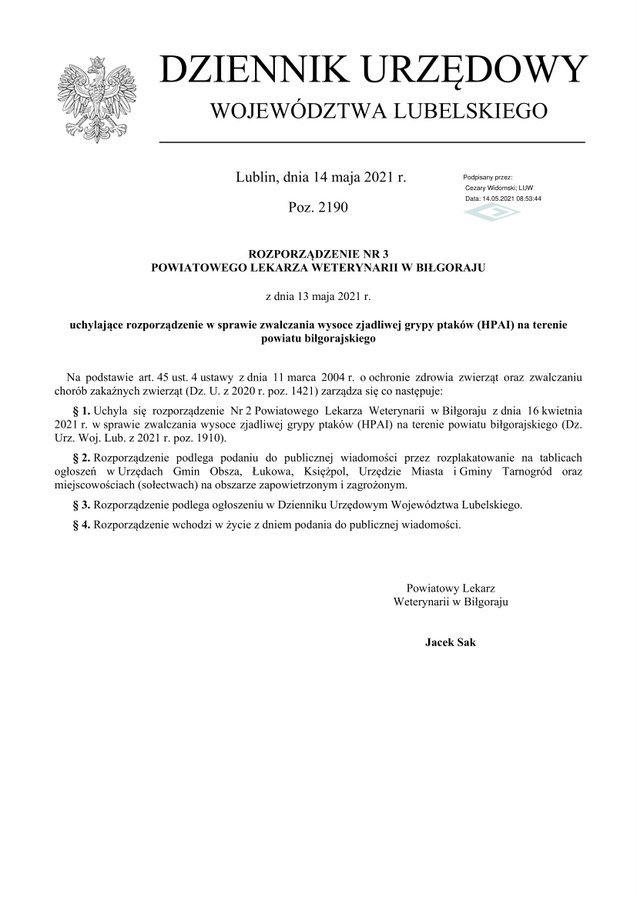 2021 Rozporządzenie nr 3 PLW w Biłgoraju 1